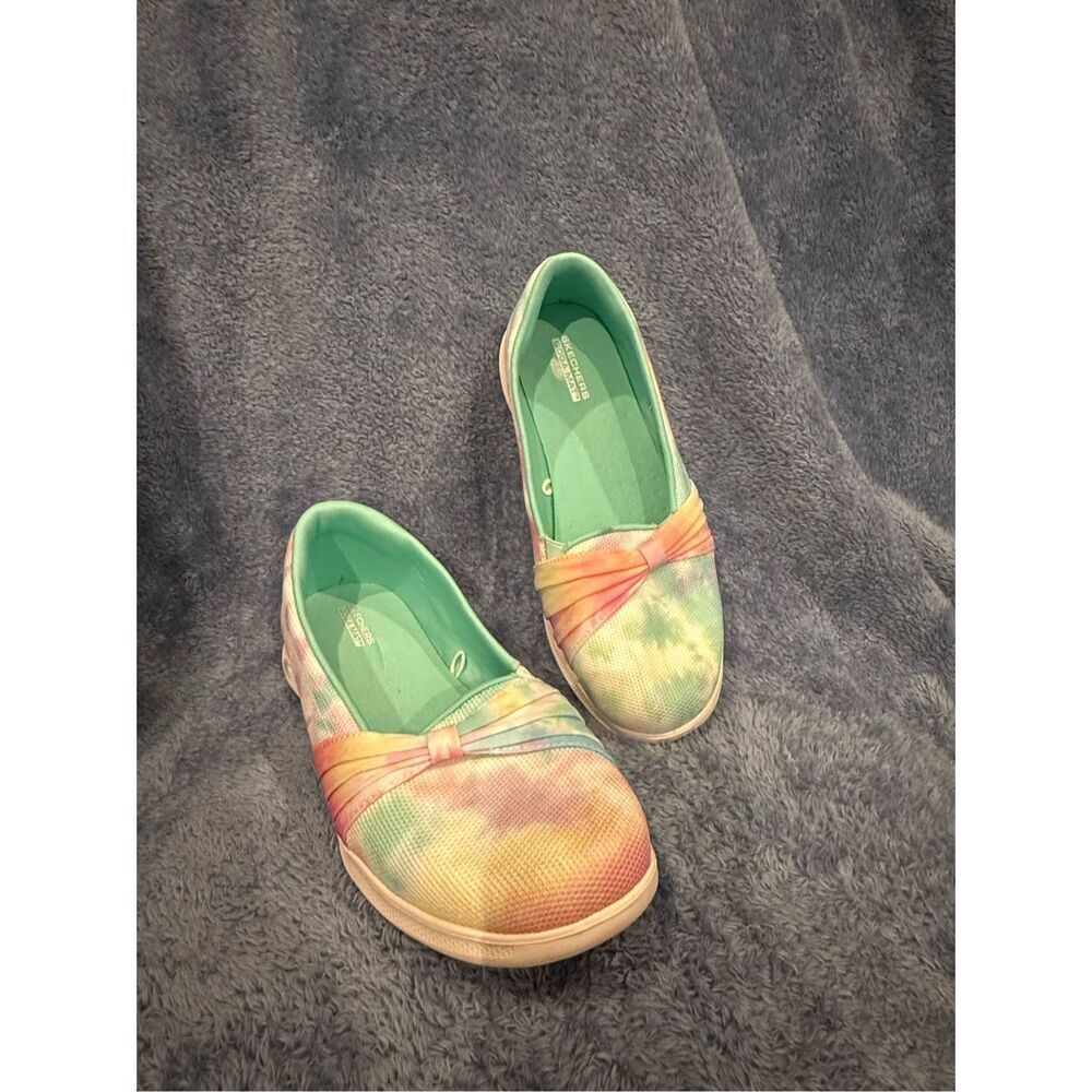 ✅Skechers GOwalk Washable Slip-On Shoes Day-Glo Multi Tie-dye
